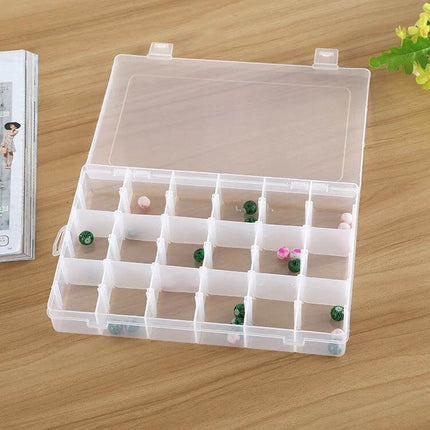 Plastic Jewelry Organizer Box With Removable Grid For Earrings - clear PP/PS 24-compartment storage for beads, earrings, rings, small hardware