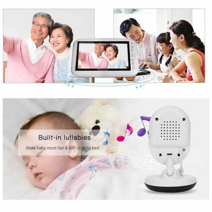 Wireless Baby Monitor with Night Vision for Secure Infant Monitoring showing screen, two-way audio, temperature detection and built-in lullabies