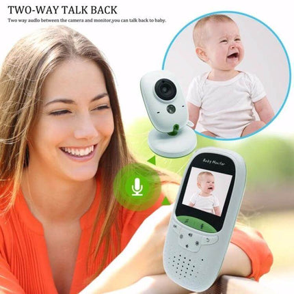 Wireless Baby Monitor with Two-Way Talk and Night Vision showing parent using monitor with camera, two-way audio and night vision features