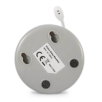 Wireless Baby Monitor with Night Vision and Two-Way Communication showing underside mount slots, sensors and cable for nursery placement