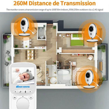 Wireless Baby Monitor with Two-Way Talk and Night Vision for Baby Monitoring showing floorplan range and parent handheld unit