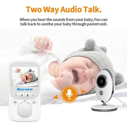 Wireless Baby Monitor with Two-Way Talk and Night Vision for Baby Monitoring showing parent unit, camera, crying baby and two-way audio icon