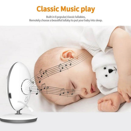 Wireless Baby Monitor with Two-Way Talk and Night Vision for Baby Monitoring showing a sleeping baby, music lullaby feature and monitoring unit