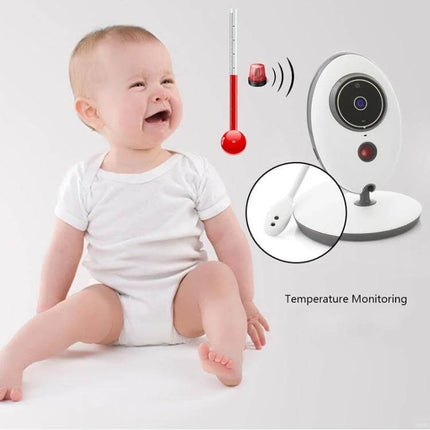 Wireless Baby Monitor with Two-Way Talk and Night Vision for Baby Monitoring showing camera, temperature sensor and crying baby for nursery safety