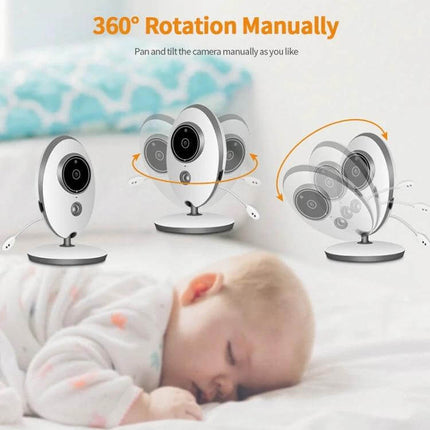 Wireless Baby Monitor with Two-Way Talk and Night Vision for Baby Monitoring showing camera rotating 360° above sleeping infant