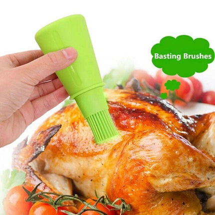 Kitchen Silicone Oil Brush Bottle 70ml green silicone basting brush applying oil to roasted chicken, 70ml measured capacity