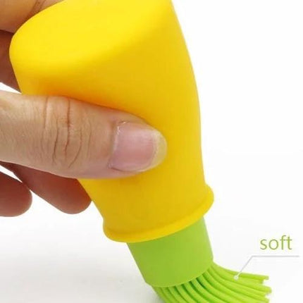Kitchen Silicone Oil Brush Bottle 70ml - yellow silicone squeeze bottle with green bristle brush for controlled oiling and glazing (70ml)