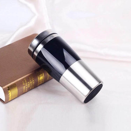 Double Insulated 430ml Stainless Steel Car Mug For Everyday Use - black and silver travel coffee mug with leakproof lid on book