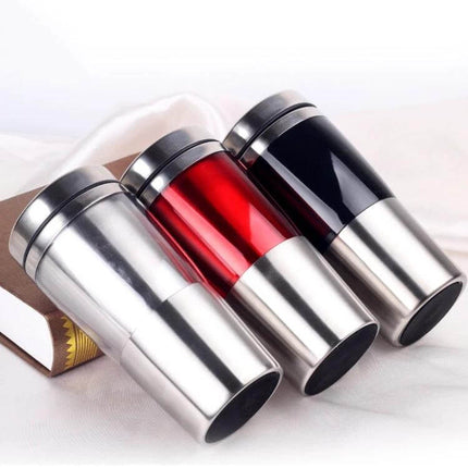 Double Insulated 430ml Stainless Steel Car Mug For Everyday Use - trio of stainless steel travel mugs in silver red and black with leakproof lids