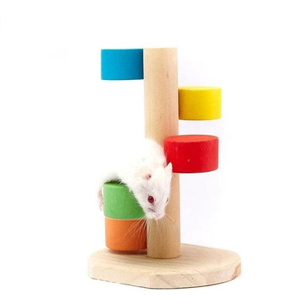 Colorful Wooden Ladder Toy for Small Pets in Daily Cages with white hamster climbing natural wooden ladder