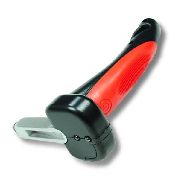 Car Cane Portable Aid for Vehicle Access with Safety Tools ergonomic red-black handle showing seatbelt cutter and support hook