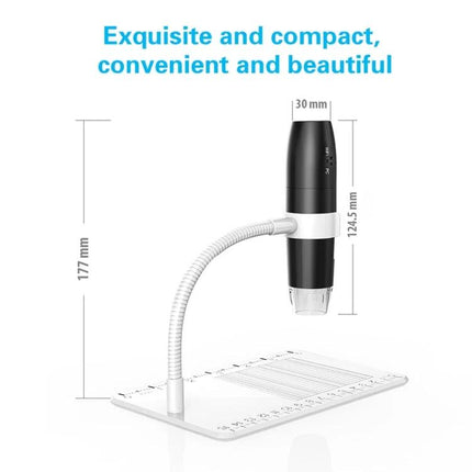 Adjustable Wireless USB Digital Microscope for Detailed Inspection showing compact gooseneck stand and measurement mat