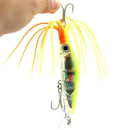 Octopus Shape Fishing Lures With Hooks, 14 cm for Freshwater Use - bright yellow octopus-style lure with built-in hooks ready to cast