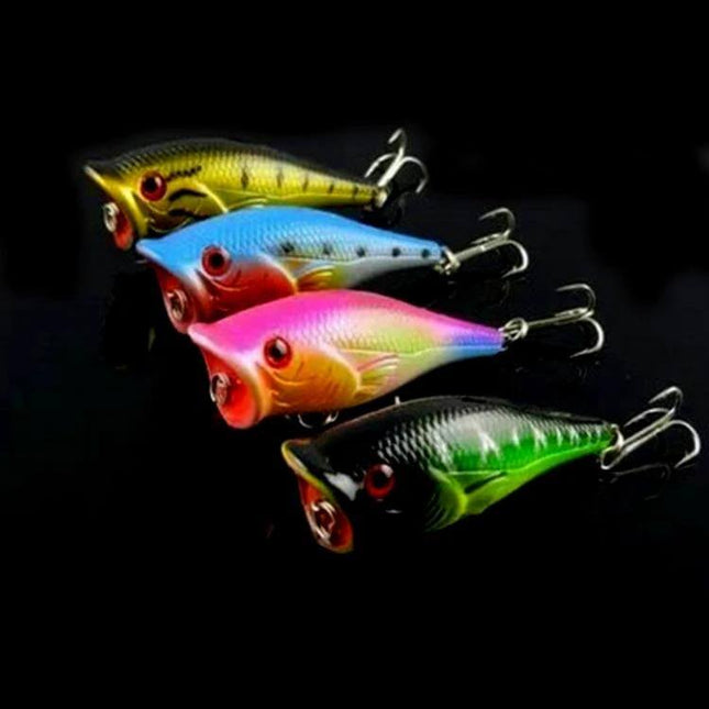 Plastic Fishing Lure Popper 6.5 cm For Freshwater Fishing - colorful buoyant plastic popper lures on black background