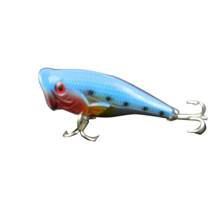 Plastic Fishing Lure Popper 6.5 cm For Freshwater Fishing - blue plastic popper lure with treble hooks for ponds lakes rivers