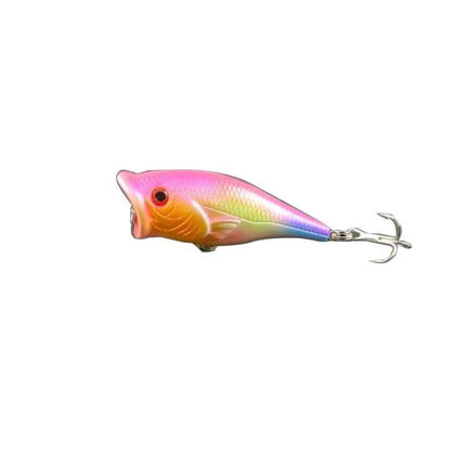 Plastic Fishing Lure Popper 6.5 cm For Freshwater Fishing - pink plastic popper lure with clear body, buoyant surface action for ponds, lakes, slow rivers