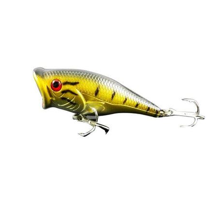 Alt Tag: Plastic Fishing Lure Popper 6.5 cm For Freshwater Fishing - yellow-green plastic popper with red eye and treble hooks