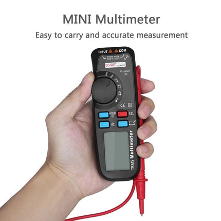 BSIDE Handheld Digital Multimeter for Electrical Testing and Measurement - compact auto-ranging mini multimeter held with red probe for accurate voltage tests