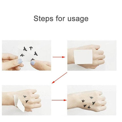 Halloween Waterproof Temporary Face Tattoo Stickers 240x210mm application steps showing water transfer tattoo placement on hand