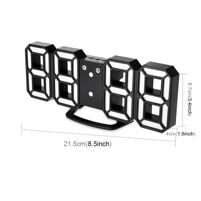 3D LED Digital Wall Alarm Clock With Snooze, 12/24 Hours
