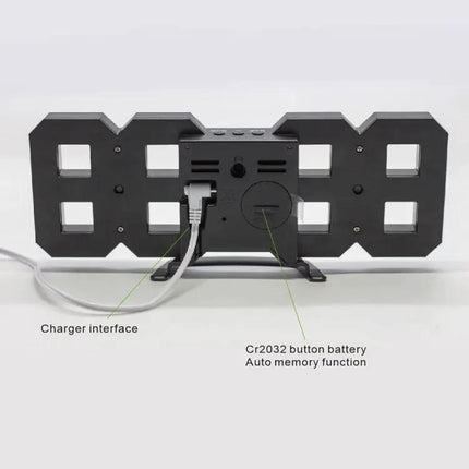 3D LED Digital Wall Alarm Clock With Snooze, 12/24 Hours