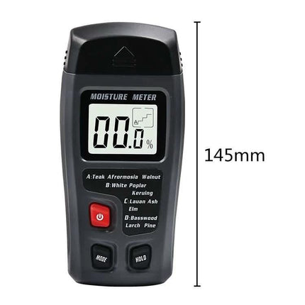 Rechargeable Wood Moisture Tester for Flooring and Carton handheld digital moisture meter showing 00.0% reading and 145mm height