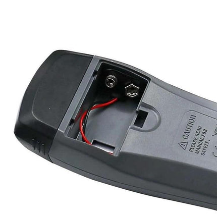Rechargeable Wood Moisture Tester for Flooring and Carton showing open battery compartment with 9V connector
