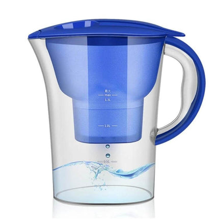 1.3L Portable Water Bottle With Activated Carbon Filter, Blue - clear portable filtered water pitcher with blue lid and handle