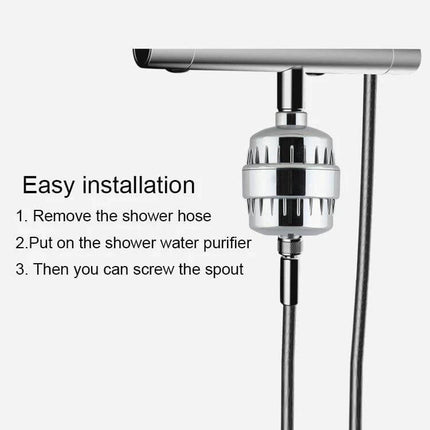 Bath Water Purifier Shower Filter With 2.1cm To 2.7cm Interface - chrome shower filter showing easy installation on standard hose