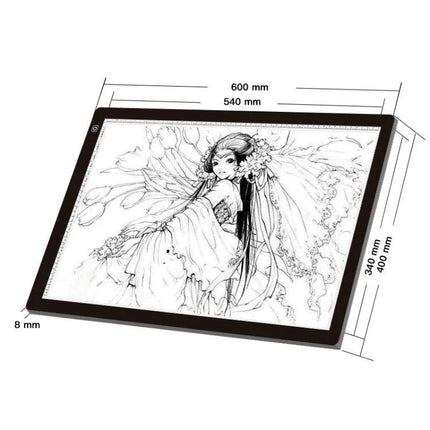 Portable A2 Acrylic Light Board for Sketching and Drawing, durable A2 size tracing board with LED illumination and ruler markings
