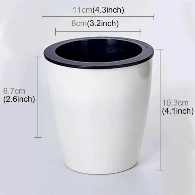 Lazy Flower Pots Self Watering Planter, 11cm Diameter white double-layer PP resin pot with inner basket and measurements