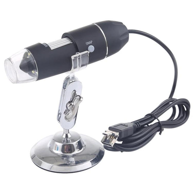 USB Digital Microscope for Detailed Everyday Inspections and Examinations - black USB microscope on adjustable metal stand with cable