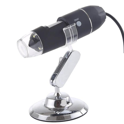 USB Digital Microscope for Detailed Everyday Inspections and Examinations - black USB microscope on adjustable metal stand for plant, PCB, skin and textile inspection