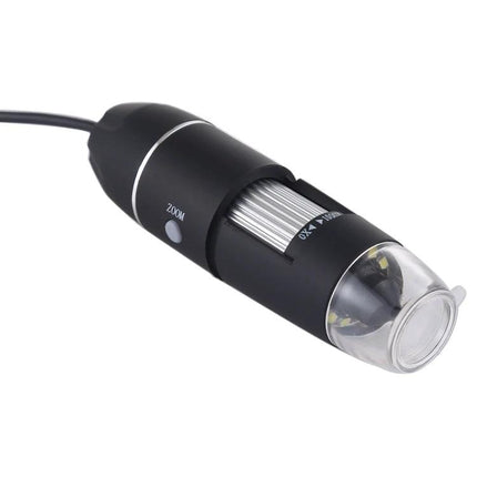 USB Digital Microscope for Detailed Everyday Inspections and Examinations - black USB handheld scope showing lens, zoom control, and USB cable