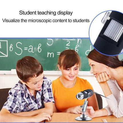 USB Digital Microscope for Detailed Everyday Inspections and Examinations - teacher demonstrating USB microscope to students viewing samples on computer