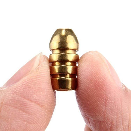 Four Gram Threaded Copper Bullet Sinker For Fishing Line Weights - close-up of copper 4g threaded bullet sinker held between fingers