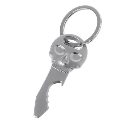 Skull Shaped Multi-Function Bottle Opener Key Chain Accessory in zinc alloy, compact skull bottle opener on key ring for keys and bottles
