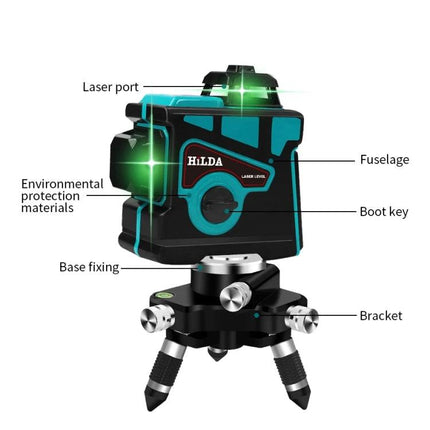 Hilda Self-Leveling Laser Level for Precise Everyday Alignment compact green-beam unit with bracket and labeled parts
