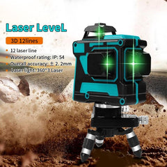 Hilda LS055 12-Line 3D Green Beam Laser Level - Self-Leveling 360° Cross Horizontal and Vertical Alignment Tool