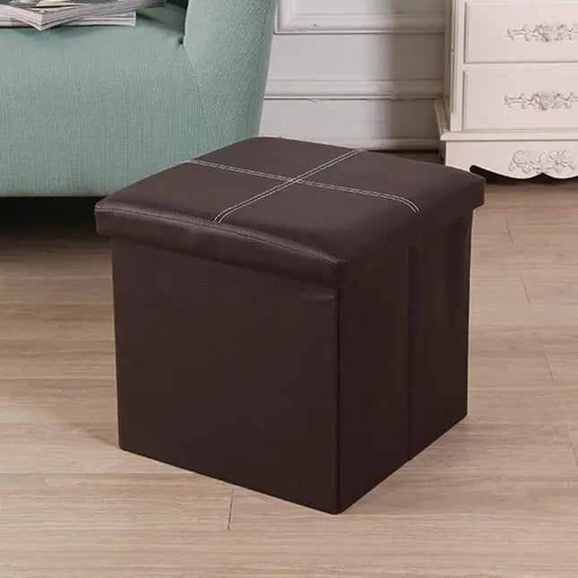 Leather Storage Box Folding Sofa Bench 38x38x38cm For Home