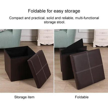 Leather Storage Box Folding Sofa Bench 38x38x38cm For Home