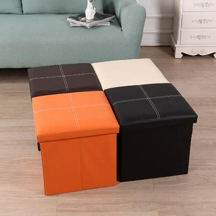 Leather Storage Box Folding Sofa Bench 38x38x38cm For Home