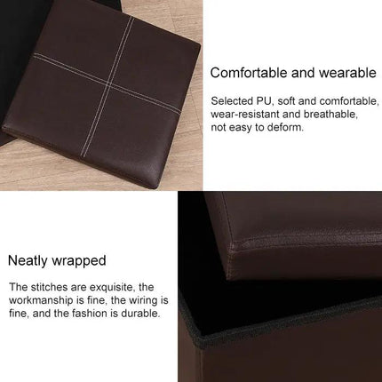 Leather Storage Box Folding Sofa Bench 38x38x38cm For Home