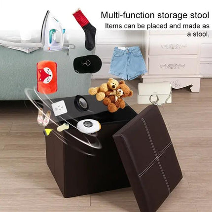 Leather Storage Box Folding Sofa Bench 38x38x38cm For Home