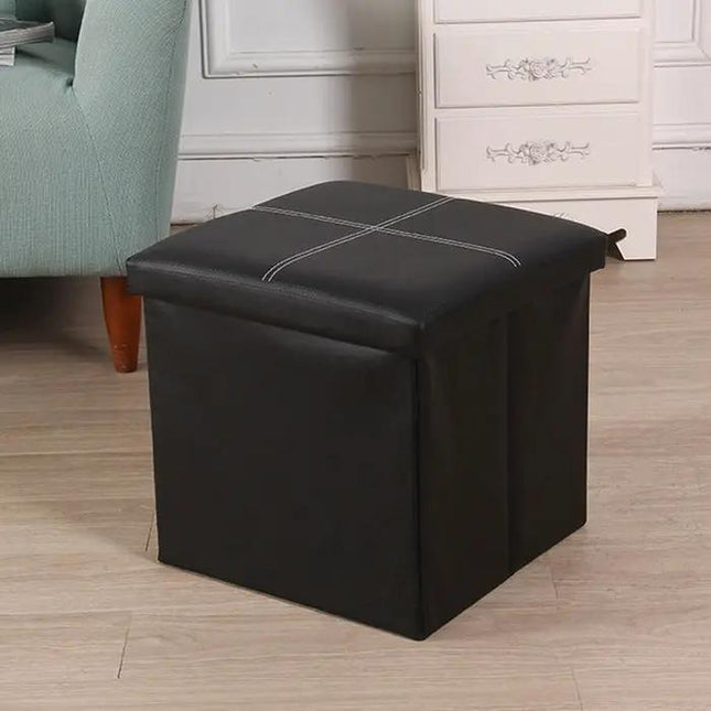 Leather Storage Box Folding Sofa Bench 38x38x38cm For Home | Syndmart
