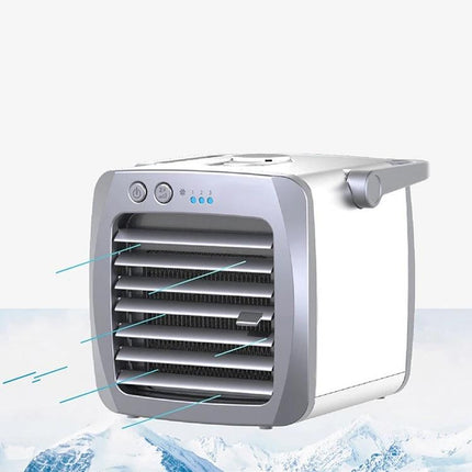 Compact Portable USB Air Cooler for Everyday Home Cooling on desk, small white USB personal cooler circulating air