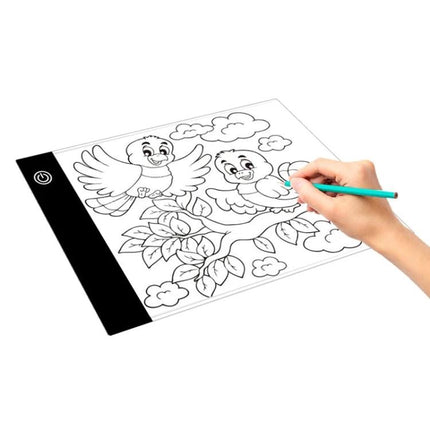Portable A5 Acrylic Drawing Board with Dimmable Light showing hand tracing bird sketch on illuminated A5 acrylic board