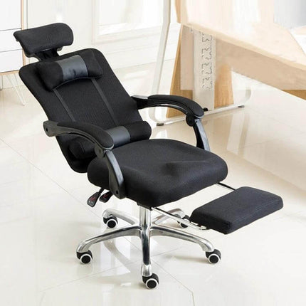 Office Chair for Home and Esports With Reclining Footrest, black mesh ergonomic chair with headrest, lumbar support, and extendable footrest