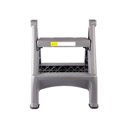 Compact Folding Ladder for Daily Home Tasks - gray two-step folding ladder for reaching shelves, changing bulbs, painting and cleaning
