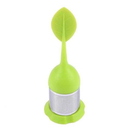 Food Grade Leaf Shaped Silicone Tea Infuser For Tea Time - compact green leaf-shaped food-grade silicone single-cup loose-leaf tea infuser